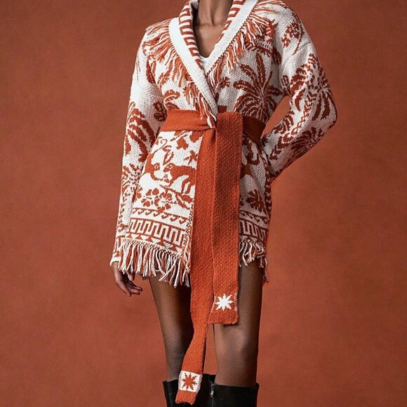 Multicolor Elegant Womens V-Neck Belted Sweater Cardigan - Picture 5 of 6